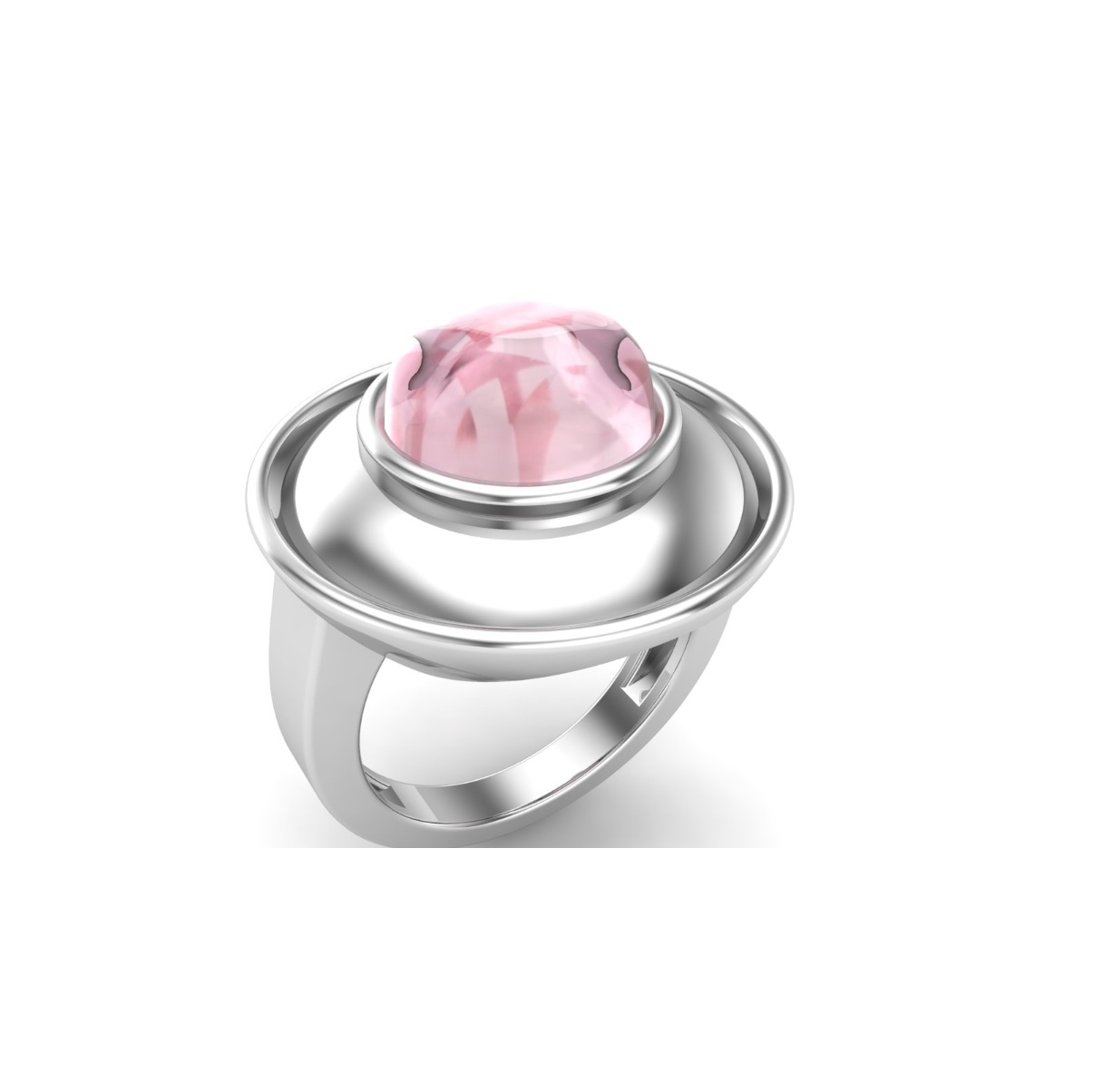 Bague quartz rose argent Malaga chevalière